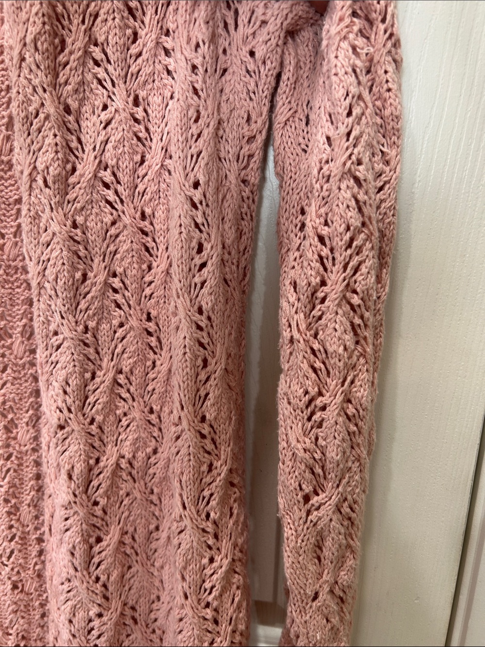 Leo & Nicole Dusty Pink Open-Front Lace Knit Cotton Blend Cardigan - Picture 6 of 10